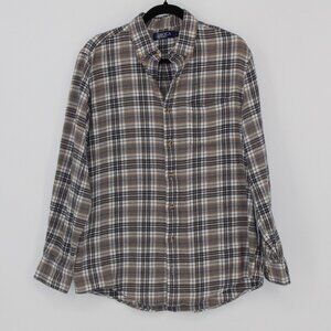 8 Boca Classics Brown Plaid Shirt Long Sleeve Men Size L 100% Cotton
